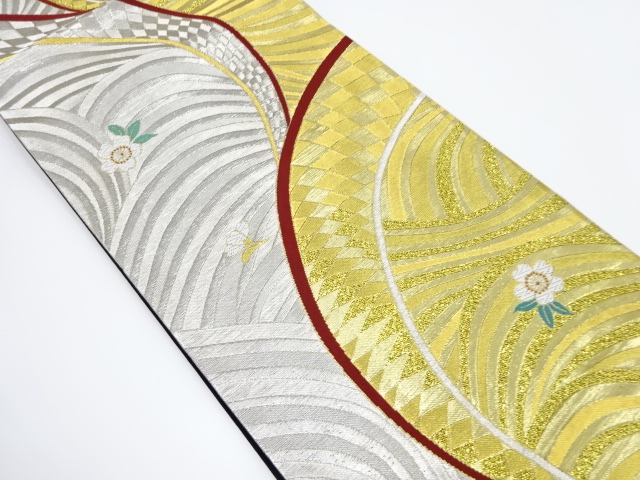 桜に線描き模様織り出し袋帯